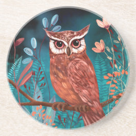 Vom Künstler handillustrierte Eule – Boho Natur Zandsteen Onderzetter