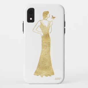 *~* Voman Butterfly Art Deco Nouveau Glitter Gold iPhone XR Hoesje