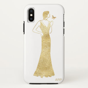 *~* Voman Butterfly Art Deco Nouveau Gold Glitter iPhone XS Hoesje