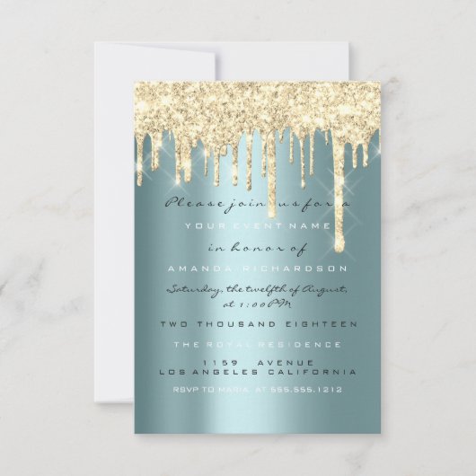 Vonk Glitter Drips Gold Blauwgroen Bridal Sweet 16 Kaart (Voorkant)