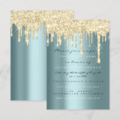 Vonk Glitter Drips Gold Blauwgroen Bridal Sweet 16 Kaart (Voorkant / Achterkant)