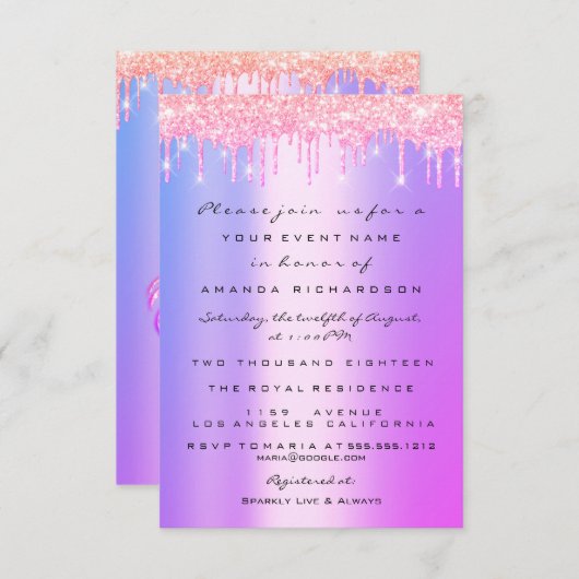 Vonk Glitter Drips roze Sweet 16th 15th Mermaid Kaart (Voorkant / Achterkant)