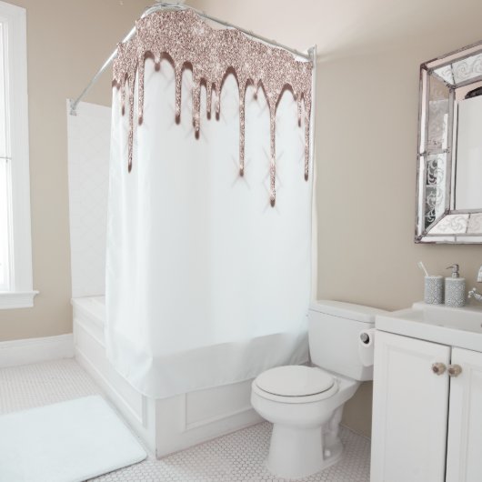 Vonk Strijdt Glitter Roos 3d effect. Uniek wit Douchegordijn (In situ)