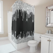 Vonkschijven Glitter Effect Black Silver Grey Douchegordijn (In situ)