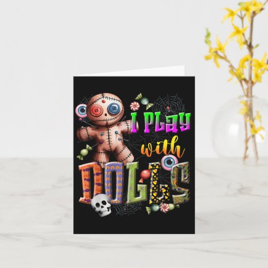 Voodoo Doll Shirt Play With Dolls Funny Soky Eyeba Kaart (Gele Bloem)