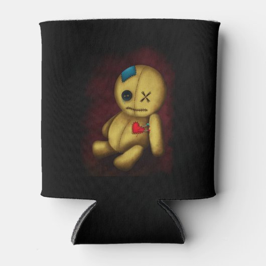 Voodoo Rag Doll met knoppen Patches en pinnen Blikjeskoeler (Voorkant)