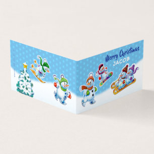 Voor & achter aangepaste kerstkaart sneeuwpoppen s kaart