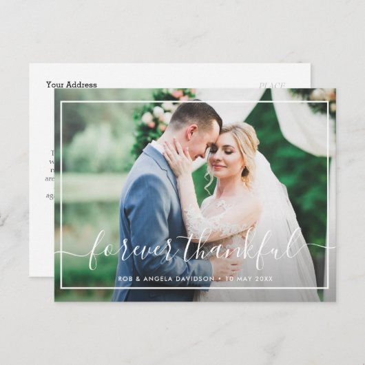 voor altijd dankzij het witte script bruiloft briefkaart (Voorkant / Achterkant)