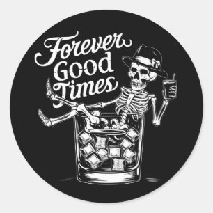 Voor altijd goede tijd grappige halloween schedel ronde sticker