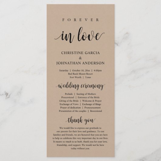 Voor altijd in liefde, Modern Wedding Ceremonie, k Programma (Voorkant)