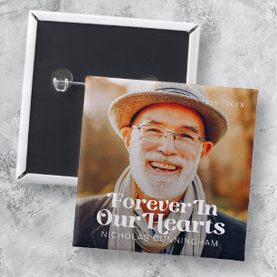 Voor altijd in ons hart Elegant Foto Memorial Vierkante Button 5,1 Cm