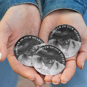 Voor Altijd in Ons Hart Foto Herdenkingsknop Ronde Button 7,6 Cm