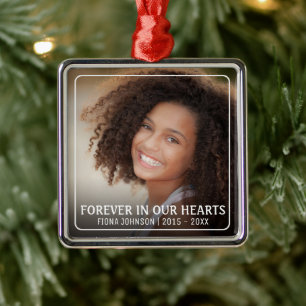 Voor altijd in ons hart Foto Memorial Keepslag Metalen Ornament