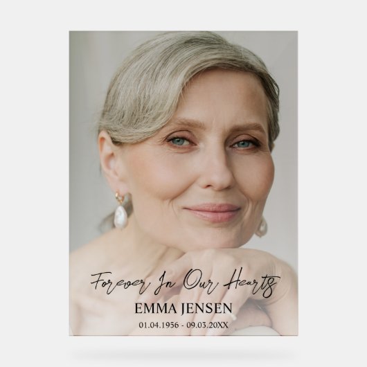 Voor altijd in ons hart Foto Welkom begrafenis Acryl Bord (Voorkant)