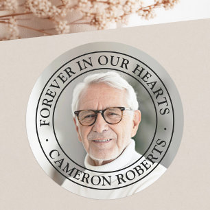 Voor altijd in ons hart gedenkteken volledige foto ronde sticker