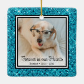 Voor altijd in onze harten aqua glinsterende hond keramisch ornament (Achterkant)