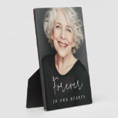 Voor altijd in onze harten casual script herdenkin fotoplaat (Zijkant)