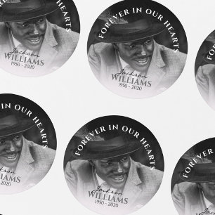 Voor altijd in onze harten Foto-herdenkingsdiens Ronde Sticker
