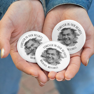 Voor altijd in onze harten gestreken foto rouwdien ronde button 3,2 cm