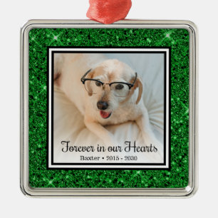 Voor Altijd in Onze Harten Groene Glitter Hond Ged Metalen Ornament