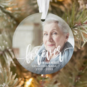 Voor altijd in onze harten handlettering 2 foto's ornament