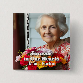 Voor altijd in onze Harten | Herinnering Foto Vierkante Button 5,1 Cm