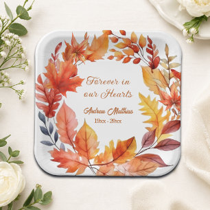Voor altijd in onze harten rouwherdenkings herfst  papieren bordje