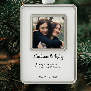 Voor altijd mijn zus, voor altijd mijn vriend verzilverd kader ornament