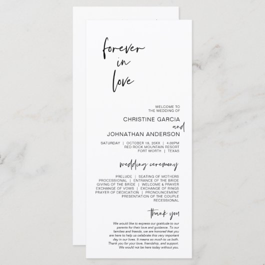 Voor altijd verliefd, Modern minimalistisch huweli Programma (Voorkant / Achterkant)