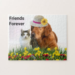 Voor altijd vriendelijke huisdieren kat en hond legpuzzel
