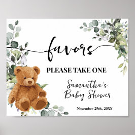 Voor Beer Greenery Eucalyptus Baby shower Sign Poster