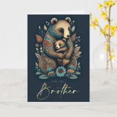 Voor Brother op Vaderdag Leuke Beren Folk Art Kaart (Gele Bloem)