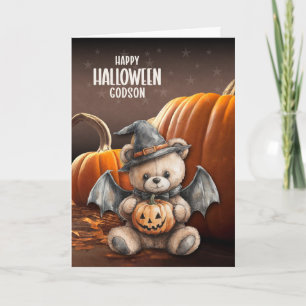 voor de peetzoon Teddybeer Heks en Vleugels Hallow Feestdagen Kaart