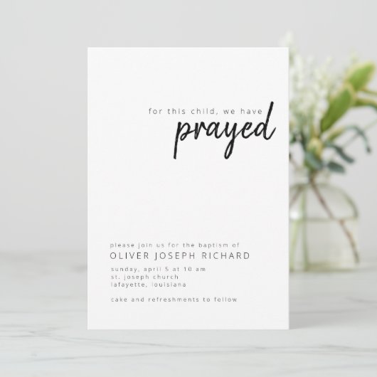 Voor dit kind hebben we een uitnodiging tot baptis (Staand voorkant)