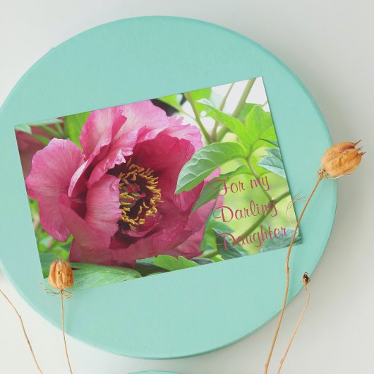 Voor dochter rode pioen bloemige Moederdag Kaart