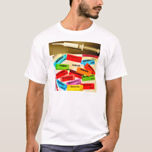 Voor en achter - verdovende middelen en etiketten t-shirt