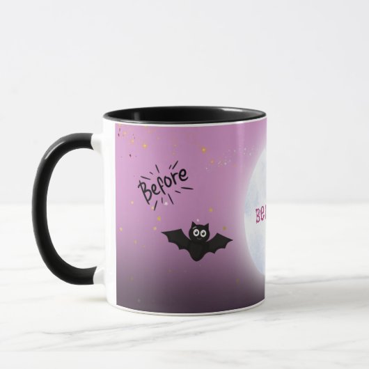 Voor en na Bat to Vampire Halloween Mok (Links)