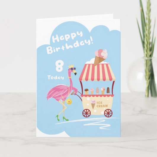 Voor Girl 8th Cute Flamingo Birthday Kaart (Voorkant)