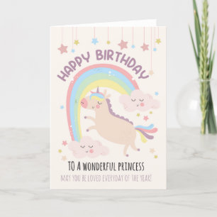 Voor Girl Cute Rainbow en Unicorn Birthday Kaart