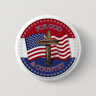 Voor God en Land - Kruis met 50 sterren Amerikaans Ronde Button 5,7 Cm