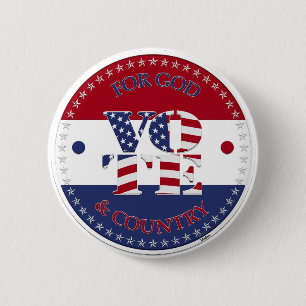Voor God en Land VS Vlag V O T E! Ronde Button 5,7 Cm