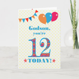 Voor Godson 12th Birthday Bunting Balloons Kaart