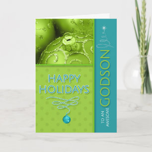 voor Godson Green en Turquoise Modern Holiday Feestdagen Kaart