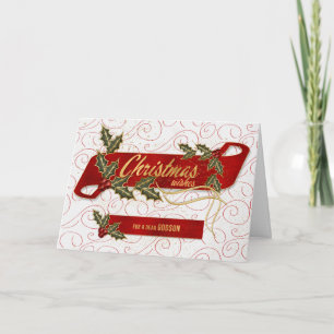 voor Godson Kerstmis Holly en Berries Retro Feestdagen Kaart