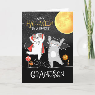 voor Grandson PURRfect Halloween Danskat Feestdagen Kaart
