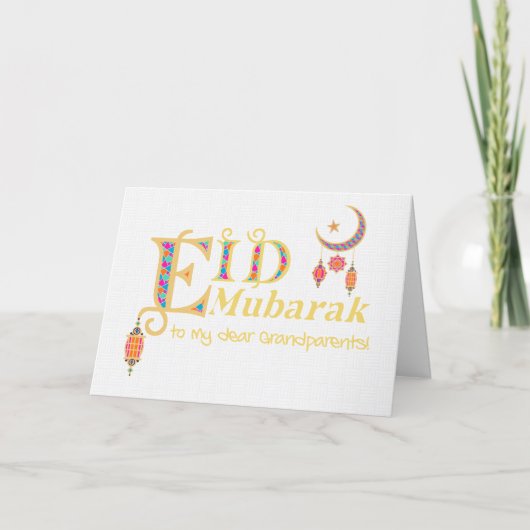 Voor grootouders: Eid Mubarak Lantern Moon Stars Kaart (Voorkant)