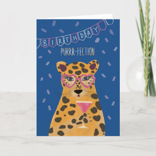 Voor haar Cheetah Cocktail Purrfection Birthday Ka Kaart