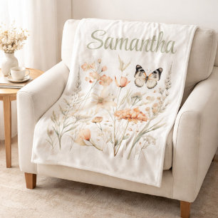 Voor haar cottagecore wilde bloemen en vlinders fleece deken