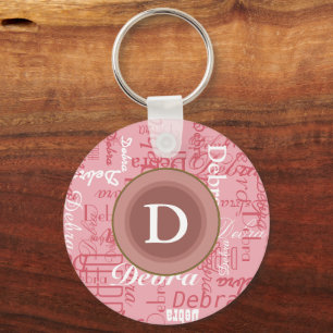 voor haar . gepersonaliseerd roze monogram sleutelhanger