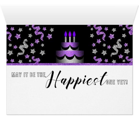 voor Hare Birthday Cake Purp en Silver Faux Glitte (Binenzijde Horizontaal (Onderkant))